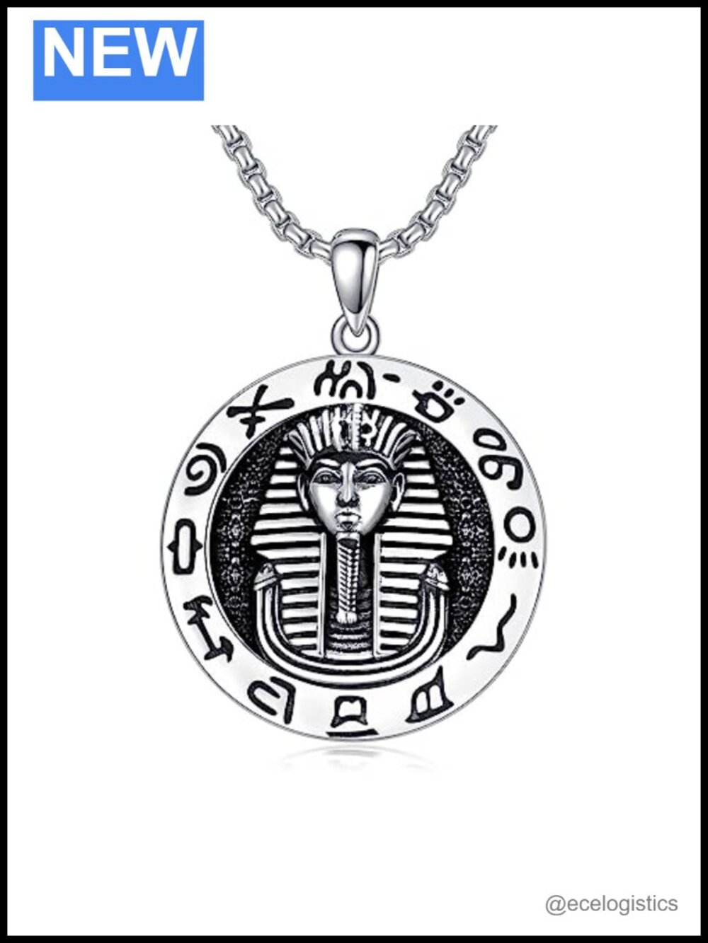 925 Sterling Silver Egyptian Ankh Pendant Necklace 24" Rolo Chain